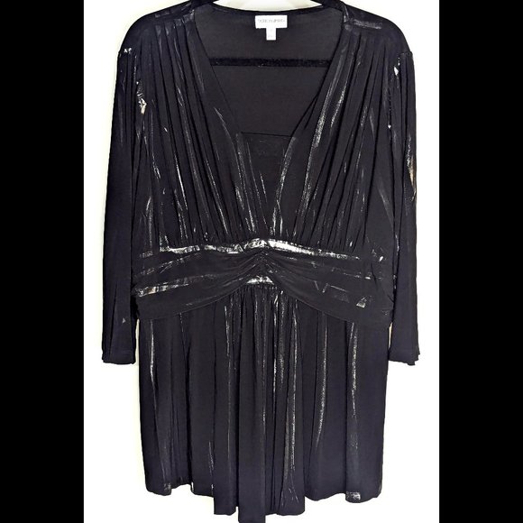 Fashion Bug Tops - WOW Formal Iridescent FASHION BUG 2X 3X Black & Silver Stretch Dressy Blouse